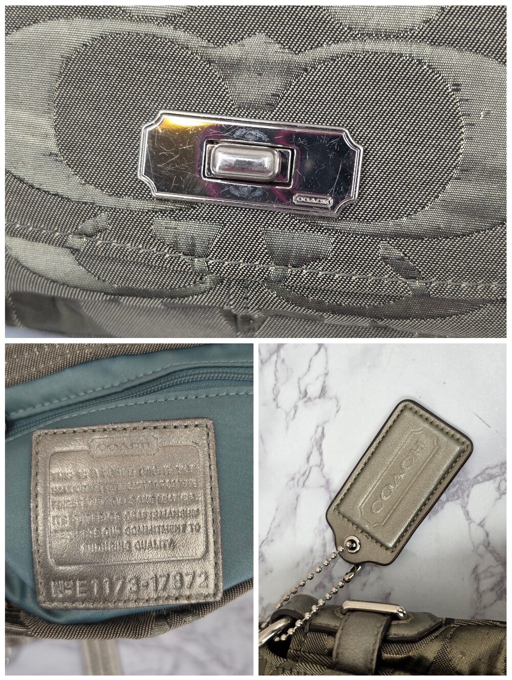 Coach Signature Canvas Jacquard Shoulder Bag in Metallic Pewter Chain Straps - Picture 10 of 16
